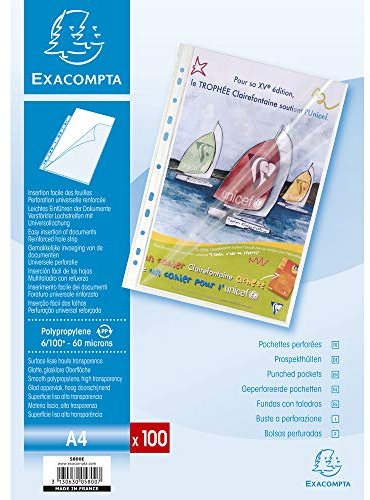 Exacompta 5800E 100er Pack PP-Kunststoff Prospekthüllen Standard. Für DIN A4 transparent glasklar oben und seitlich offen Klarsichtfolie Klarsichthülle ideal für Ordner Ringbücher und Hefter