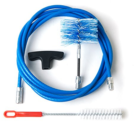 BARETTO Kit Ramonage Poêle à Granulés, Kit Nettoyage Conduit Poêles à Granulés avec Rallonge Flexible 3 Mètres et Coude à 90°, 1 Brosse Flexible en Nylon 80 mm (3 M)
