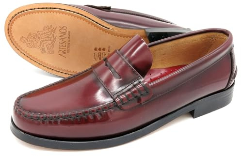 Marttely Mocassine Eleganti Uomo 45 Pelle Bordeaux Rosso-Scuro Scarpe Classiche Penny-Loafer Vera-Pelle Suola Cuoio Cucito Goodyear Welted Fatto a Mano in Spagna Made in Spain