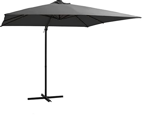 vidaXL Ampelschirm mit LED-Leuchten Sonnenschirm Kurbelschirm Marktschirm Gartenschirm Strandschirm Schirm Stahlmast 250x250cm Anthrazit