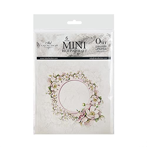 Reispapier Mini für Decoupage, Serviettentechnik, Strohseide, Motivpapier, Dekorpapier, 6 Blätter, RSM040, Flower Post - White
