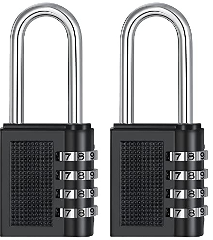 ZHEGE 4 Digit Combination Locker Padlock for Gym, School and Employee Lockers, Cabinet, Toolbox, Outdoor Combination Lock for Gate, Door, Shed, Fence, etc (2PCS, Black-2.24in)