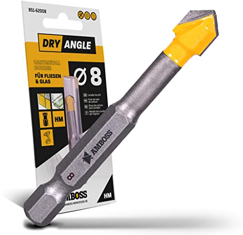 Amboss DryAngle Ø 8mm Fliesenbohrer Glasbohrer Keramikbohrer - Sechskantschaft für Bohrmaschinen - Glas/Wandfliesen/Dachziegel/Keramik bohren