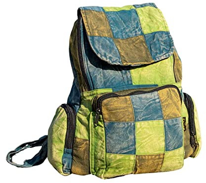 Kunst und Magie Bunter Hippie Rucksack 'No Waist' Stonewashed Nepal Fair, Farbe:Grün