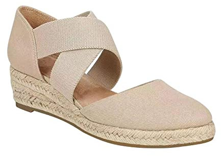 Susenstone Sandales Compensées Femme Bout Ouvert Bride à la Cheville Espadrilles Sandales Talon Été Confort Chic Claquettes Nu Pieds Semelle Confortable Chaussure Wedges Sandals 38 EU Beige