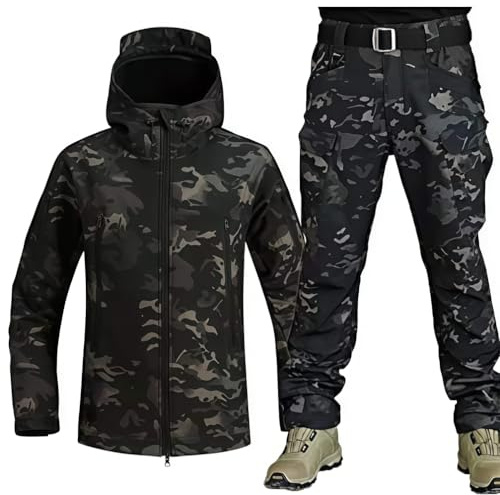 Kamouflage MilitäR Uniform DräKt, MilitäRa Softshell DräKter, Taktisk Jacka Och Byxa FöR MäN, VattentäTa ArméStridsdräKter, Camo Uniform, MilitäR KläDdräKt,Camouflage c,XL