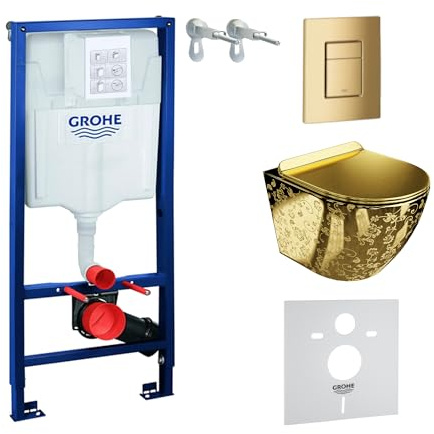 LAVITA Élément Mural Solido + WC Suspendu Sofi Slim Golden Eye Doré Sans Bord + Abattant SoftClose Bouton Doré - Kit Complet Encastré