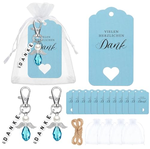 Otuuz 30 Sets Dankeschön Engel Geschenke inklusive 30 Danke Geschenk Anhänger mit Schnur 30 Schutzengel Anhänger 30 Organzabeutel Taufe Gastgeschenke für Hochzeit Kommunion