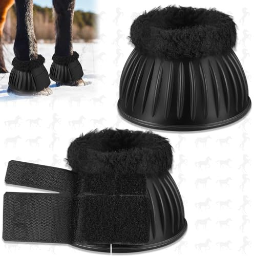 Abbylike 1 Pair Horse Bell Boots Protect Against Hoof Impact Trauma Rubber Bell Boots Black Horse Care for Turnout No Rub Design Comfort Quick Wrap Hook and Loop(L)