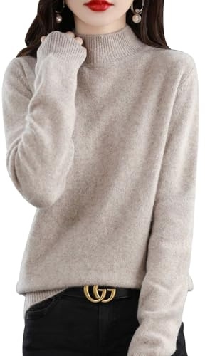 Yutdeng Cashmere Jumpers Sweaters for Women UK Ladies Turtle Neck Tops Long Sleeve Soft Warm Pullover Knitted Jumper Thick Loose Casual Tops for Autumn Winter,Light Camel,L