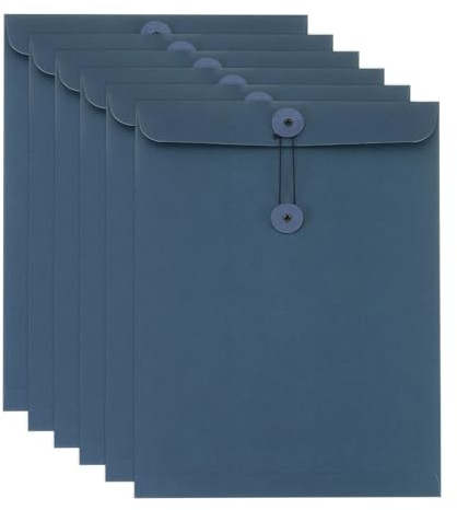 PATIKIL 6pz Buste in Carta Kraft con Chiusura a Corda, A4 Buste Vintage Archiviazione Documenti Cartelle per Ufficio Casa Organizzazione Documenti, Blu