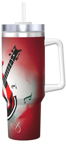 Borraccia termica a doppia parete in acciaio inox con simbolo musicale da 1184 ml, con manico e coperchio con cannuccia