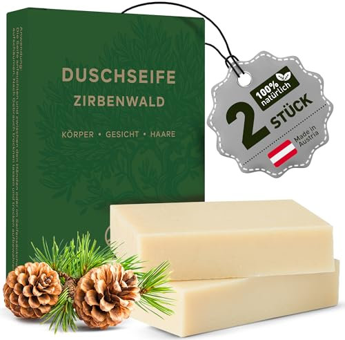 larum sports Sapone doccia solido per uomo Zirbenwald - Gel doccia solido - Sapone per capelli, corpo e viso - 2 saponi ecologici da 85 g cad