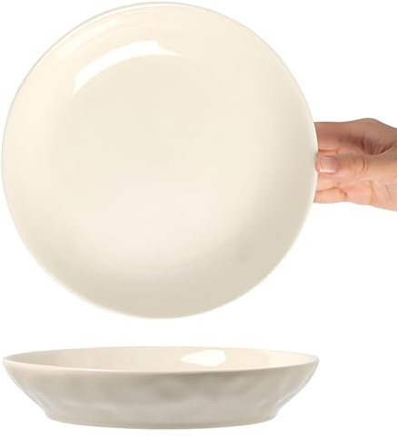 Juego de 4 Cuencos y Platos de Porcelana Cerámica, Cuencos de Porcelana para Sopa y Fideos, Cuencos de Porcelana para Sopa/Fideos/Aperitivos/Frutas/Postres (Amarillo crema para platos profundos)