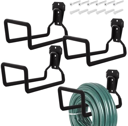 LDHHYH 4 Pack Garden Hose Holder, Heavy Duty Metal Wall Mount Hook Hanger, Load Bearing 50KG, Sturdy Hose Reel Hose Stand for Garden Hose Ladder Bicycle, Black, 12x13x18cm