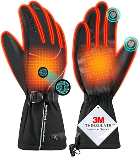 Beheizbare Handschuhe, 7.4V 3000mAh Beheizte Handschuhe für Damen Herren, Winddicht Touchscreen Heizung Wiederaufladbar Beheizte Motorradhandschuhe für Outdoor Wandern Motorrad Camping