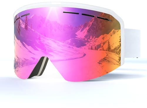 JQF Gear Gafas de Esquí,YH359 Gafas Esqui OTG para Unisex Ajustable Tamaño Protección UV Anti-Niebla Snowboard Nieve Espejo para Ski Ciclismo Deportes de Invierno (04-REVO Rosa/Blanco VLT 14%)