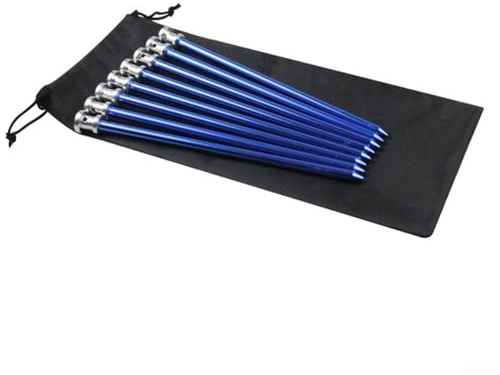 8 estacas de aluminio resistente de 23 cm con agujeros para cuerda para uso en camping, senderismo y viajes por carretera (azul)