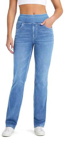 Keolorn Women High Stretch Yoga Jeans,Skinny and Hip Lifting Pocket Fitness,Soft and Comfortable Micro Bootcut Pants Suitable for Sports and Fitness Casual Denim Pants.(LightBlueXL)