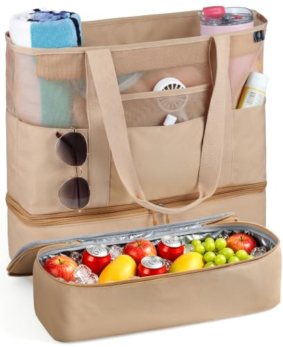BONTHEE 2-in-1 Large Beach Bag with Cooler Compartment