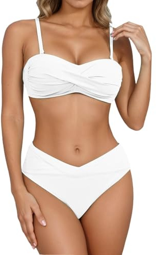 Bikini Costume de Danse à Bretelles et Franges, Costume de Performance d'équipe, Ensemble de Soutien-Gorge Bikini à Franges en Tissu (White, L)