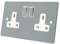 AET FSC2GSOCWS 13 A 2-Gang Satin Chrome Flat Double Plug Socket with White Insert Metal Rocker Switches