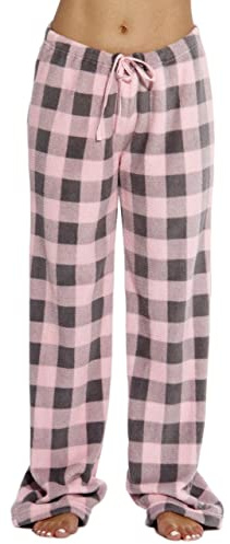 Just Love Women's Buffalo Plaid Plush Check Pajama Pants, Buffalo Plaid Pink / Charcoal, Small