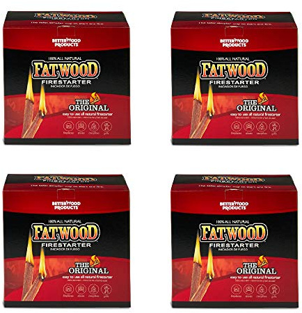 Betterwood 10lb Fatwood Natural Pine Firestarter (4 Pack) for Campfire, BBQ, or Pellet Stove; Non-Toxic and Water Resistant