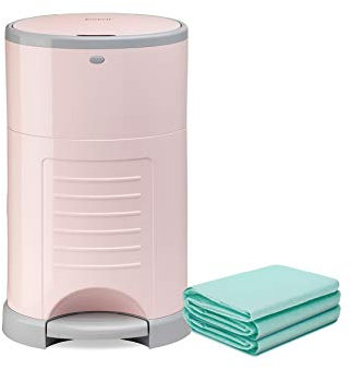 Korbell Classic Nappy Bin & Disposable Liner Bundle Lasting Up to 10 months | 44 weeks Hygienic, Odour Trapping & Hands Free | Includes 4 Packs of Biodegradable Liners | Soft Pink