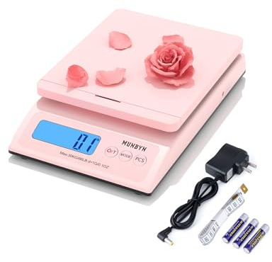 MUNBYN Shipping Scale, Accurate 66lb/0.1oz Postal Scale with Sweet Pink Style, Hold/Tear/PCS Function, Auto-Off, Battery & AC Adapter, Back-Lit LCD Display, Digital Scale for Packages and Food Pink