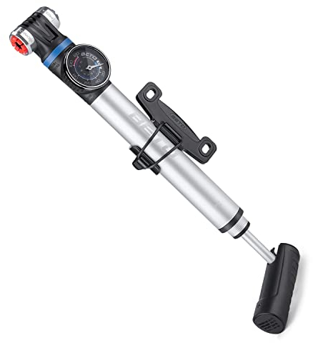 CXWXC Fahrradpumpe 120 PSI Hochdruck Luftpumpe Fahrrad mit Manometer,Rahmenpumpen für Presta und Schrader Ventile (Schwarz) (S102, Silber)