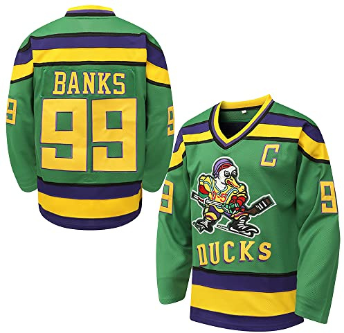 Mighty Ducks Eishockeytrikot #96 Charlie Conway #99 Adam Banks, 90er Jahre Film Hockeytrikot für Damen und Herren, 99 Grün, L