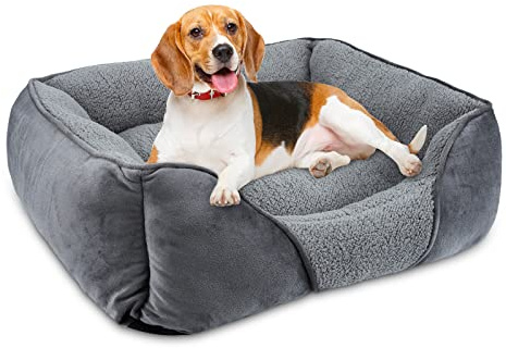 MIXJOY Dog Bed Medium, Super Soft Rectangle Orthopedic Pet Bed with Anti-Slip Base, Anti-Anxiety, Washable Durable Calming Bed for Teddy, Corgi, Chihuahua, Grey, 63x53x20cm
