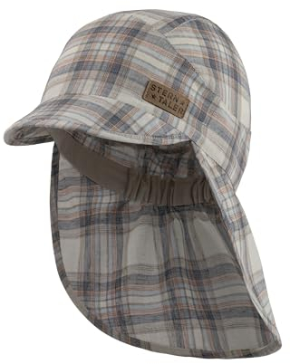 Sterntaler Schirmmütze mit Nackenschutz Karo für Jungen - Schirmmütze Kinder mit Nackenschutz und Karomuster - Sonnenkappe Kinder aus Baumwolle - beige, 55
