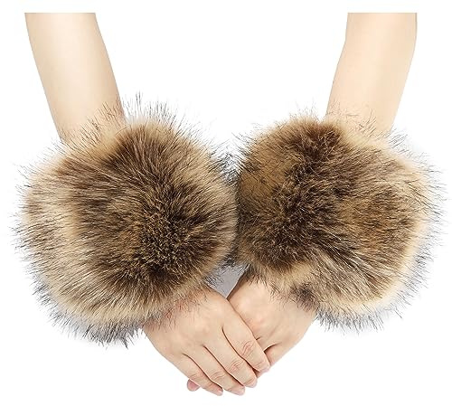 sy soul young Women's Faux Fur Wrist Cuffs Winter Fox Furry wristbands Fluffy Fur Cuff Bracelet Arm Warmer accessories(Raccoon)