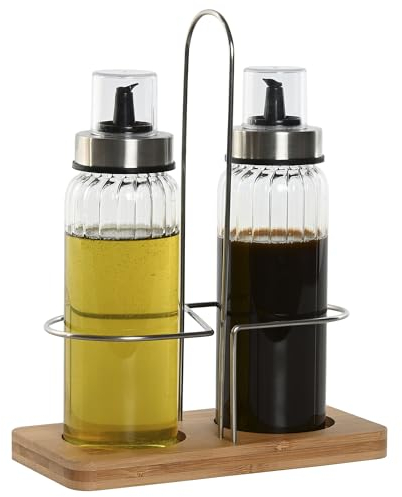 MGE - Aceitera Antigoteo Cristal - Set de Aceitera y Vinagrera de Cristal con Soporte - Recipiente Antigoteo para Aliños - Dosificador de Aceite y Vinagre - Set 2-300 mL