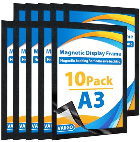 VAIIGO Marco de exhibición magnético autoadhesivo A3, soporte magnético para papel con borde magnético fuerte, marco magnético para nevera, pared, puerta, azulejos, refrigerador, armario, soporte para