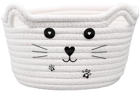 Kiuiom Cesto Per Gatti Di Corda Di Cotone,Scatola Portaoggetti In Cotone Per Gatti,Cesta Giochi Bambini Intrecciato,Cestino Per Giocattoli Per Gatti,Grazioso Cestino Rotondo Con Manici,12*21*12CM
