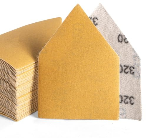 POLIWELL 50PCS 90mm x 65mm 320 Grit Triangle Sanding Sheets Hook & Loop Replace Milwaukee M12 Orbital Detail Sander Accessories, Alumina Abrasive Sandpaper for Wood Finishing, Detail Sanding