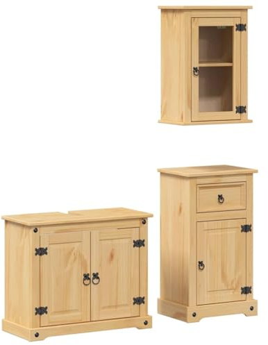 vidaXL Set Mobili da Bagno 3 pz Corona in Legno Massello di Pino, Mobile da Bagno, Armadio da Bagno, Armadio da Bagno, Armadio da Bagno