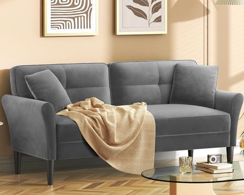Domusensus 3 Seater Sofas 175CM, Velvet Small Sofa with 53cm Deep Seat, Modern Couch 318kg Capacity, Comfy Love Seat Tool-Free Setup, Large 2 Seater Sofa in A Box, Loveseat Couch for Living Room