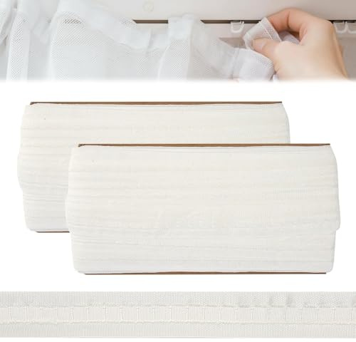 YGKYMVW 2 Rouleaux Ruban Fronceur de Rideau 30m*2.5cm, Blanc Ruban à Rideaux Universel Ruflette pour Rideaux, Ruban de Rideau Pliage pour Rideau de Fenêtre Rideau de Porte