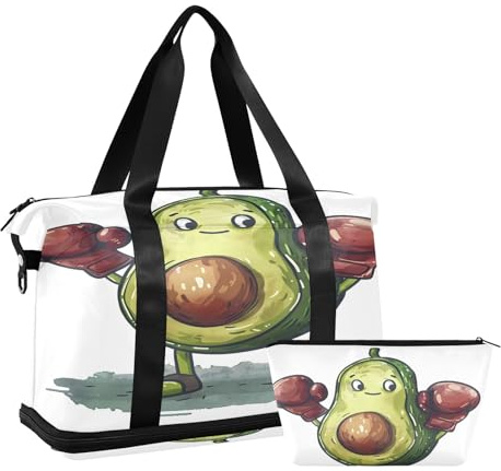 Un borsone da viaggio con mascotte di avocado da boxe, impermeabile, per palestra, sport, borsa da viaggio con scomparto, Una mascotte di avocado da boxe, Taglia unica, Borsone da viaggio