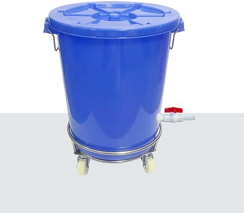 Tonneau de collecte de pluie avec support Blue Tambour de stockage d'eau avec couvercle et roulettes d'une capacité de 41,5 x 53,5 cm pour une récolte efficace de l'eau de pluie.