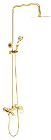 Set doccia con doccia a pioggia, montato a parete, con colonna doccia, sistema doccia, 80-117 cm, altezza regolabile, in acciaio inox, set completo, per hotel, piscine, palestre, oro