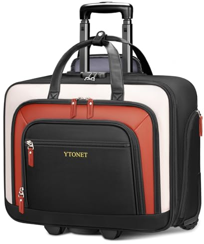 Ytonet Lockable Wheeled Laptop Bag, Luggage with Insulated Waterproof Pockets and Separate Waterproof Wet/Dry Section, 17.3 Inch Laptop Bag with Wheels for College Teacher, Work, Travel, Business