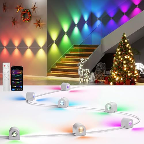 DeckTok 12-Light RGBCW Wall Sconce Light, Up/Down Bedroom Wall Lights, Music Sync, DIY-Styling Color-Changing Wall Lamps for Living Room Party Home Decor, Works with Alexa/Google Assistant, 31.8ft