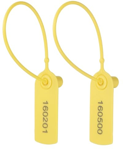 PATIKIL 300pcs Plastic Tamper Seals, Plastic Security Seals Disposable Numbered Zip Ties Safety Tags Cable Labels Self Locking for Inventory Labeling Clothes Signage Shipping, Yellow