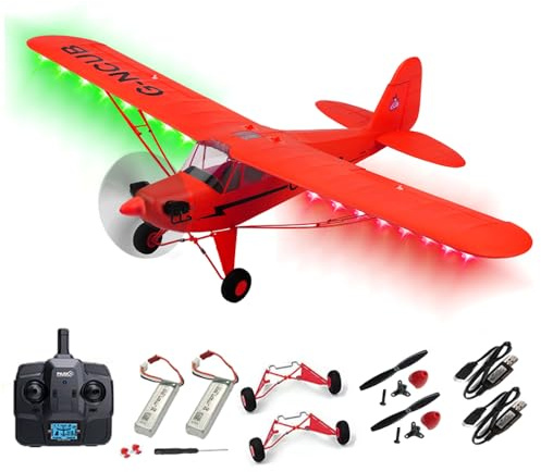 SAYZON J3 CUB RC Flugzeug 3D/6G 5CH Ferngesteuertes Flugzeug für Erwachsene 1406 Bürstenloser Motor Outdoor LED Starrflügel Stunt RC Segelflugzeug mit Austauschbaren Teilen (Beleuchtungs Version)