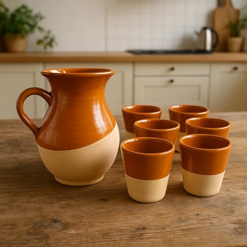 Set Bar 7 Pezzi Composto da 1 Brocca da 1.5 Litri e 6 Bicchieri da 200 ml in Ceramica Terracotta Made in Italy 2307251103